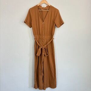 Trovata Birds of Paradise Jumpsuit Women Size 4 Light Brown Cotton Blend Belted